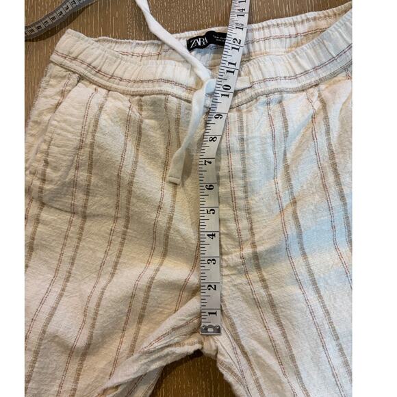 Zara sz Medium Striped Linen Cotton Blend Women’s Pants Cream Drawstring - Picture 4 of 6